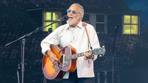 Yusuf Islam, also known as Cat Stevens, on the main Pyramid Stage at Glastonbury Festival 2023