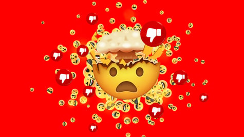 An overwhelmed emoji head exploding.