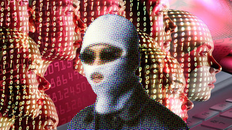 A masked hacker against human AI agents.