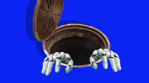 A robot climbing out of the sewer.