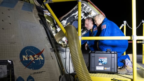 Boeing Starliner capsule after returning to Earth uncrewed in 2024, NASA logo can be seen