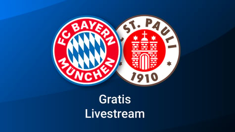 FCB und St. Pauli-Logos vor blauem Hintergrund mit Gratis-Livestream Aufschrift