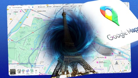 The Eiffel Tower and Google Maps data disappearing into a black hole
