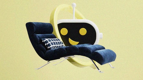 An AI bot next to a therapist's chair.