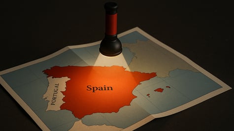 Map of Spain and Portugal under the hanging light; power blackout in the Iberian Peninsula