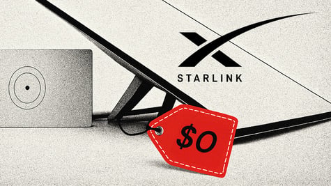 Starlink hardware with a red $0 price-tag attached.