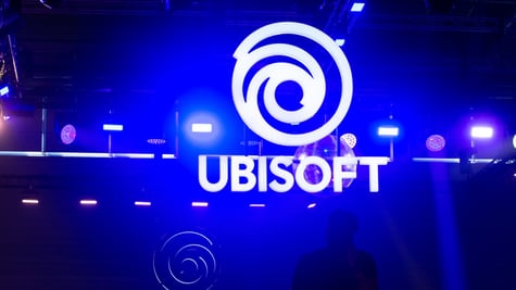 Ubisoft logo glowing in blue light