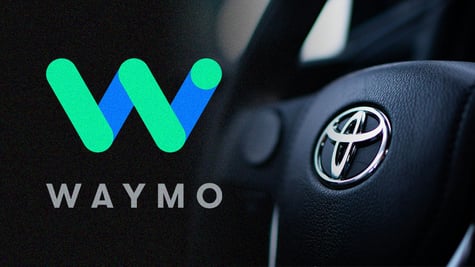 Waymo logo and Toyota logo as two companies explore partnership