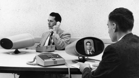 Retro image of a conference call.