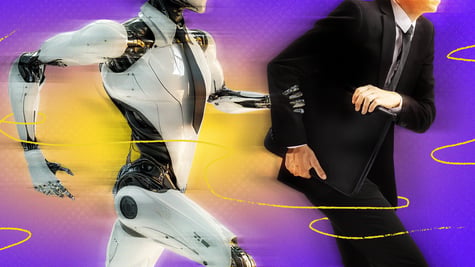 A robot catching up with a human employee