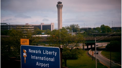 Newark Airport signage and air traffic control tower