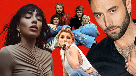 Loreen, Mans Zelmerlow, ABBA, Cornelia Jacobs in red background