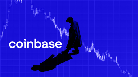 coinbase, money line, man in blac, blue in the background
