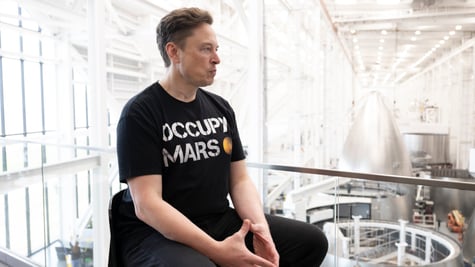 elon musk, black t-shirt, occupy mars sign