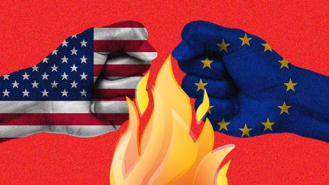 two hands:USA and EU fighting over a flame