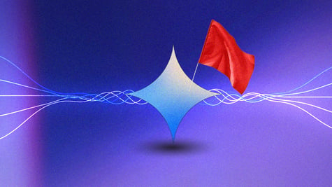 gemini nano waving a red flag in violet background