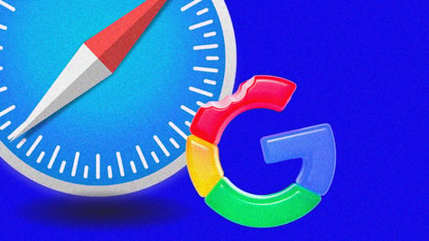 google G loosing power to Safari logo in blue background