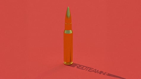 A red rocket amid a red background.