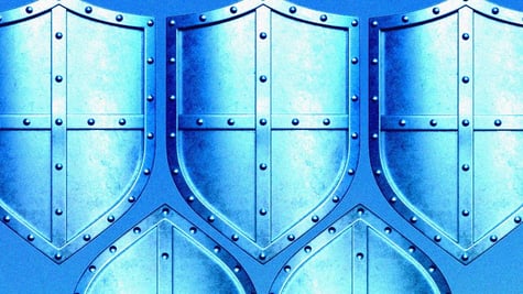 blue and silver shields