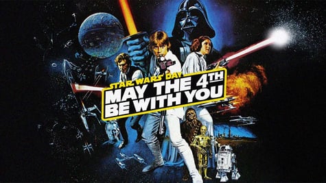 A flyer showing the Star wars characters in action.
