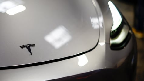 Silver tesla car hood