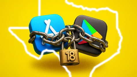texas state with apple and google logos chained with number 18