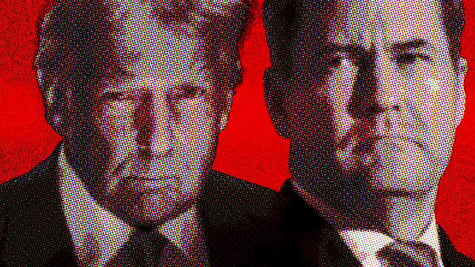 portrait on trump and waltz in red background