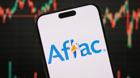 Aflac logo, telephone screen, blue, goose