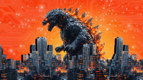 Godzilla smashing the city