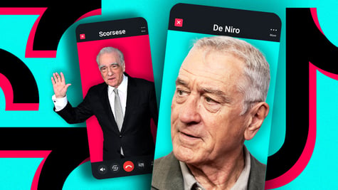 Martin Scorsese and Robert De Niro on phone screens