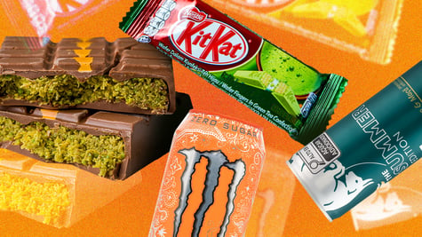 Various foreign editions of groceries like weird Kitkats and energy drinks.