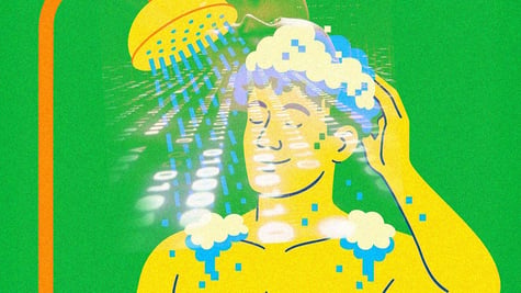 yellow man takes shower