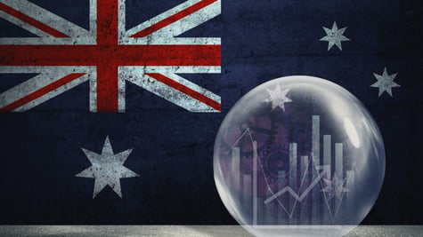 Australia flag, bubble, statistics and arrow going up inside