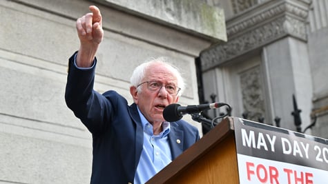 Vermont Senator Bernie Sanders rallying for workers' rights