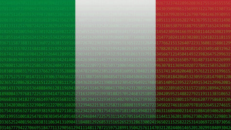 flag of italy with matrix like green numbers in the botton