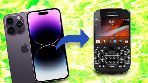 An iPhone transitioning to a Blackberry