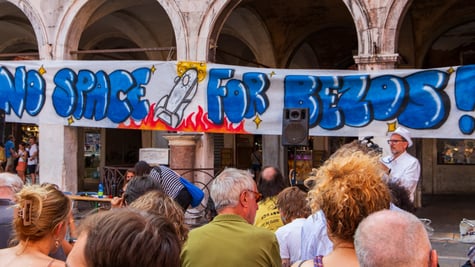 No Space For Bezos in Venice in protest of Amazon's Jeff Bezos wedding