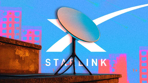 Starlinks logo in downtown Tehran in psychedelic colors.