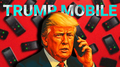 cartoon red trump talking over the phone