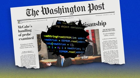 Washington post first newspaper page with a hole in the liddle with numbers