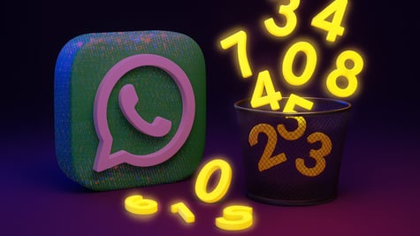 Whatsapp logo with yellow phone number digits in the trashcan.