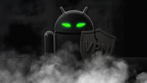 dark grey android bot logo with dark grey broken vpn shield