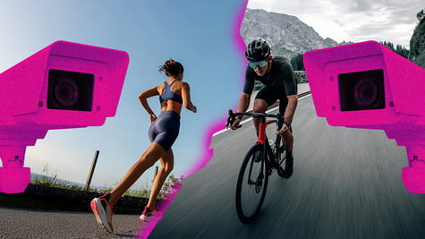 a runner and a cyclists observed via CCTV cameras