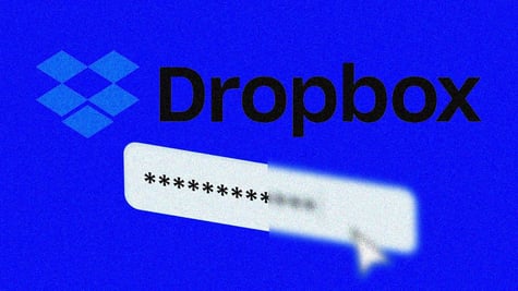 dropbox written in black, blue background, white password line