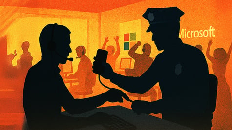 police officer, scam caller, smart phone, microsoft