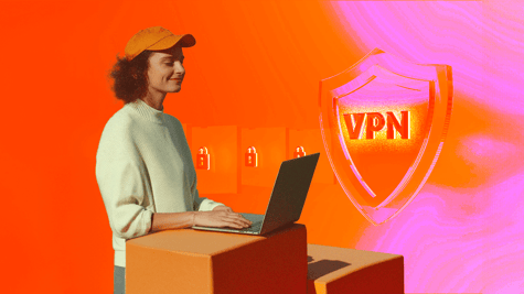 Girl standing next to the VPN sign