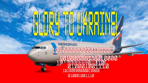glory to ukraine sign above aeroplot plane