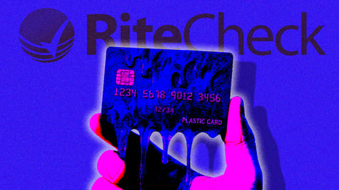 RiteCheck logo with a leaking payment card