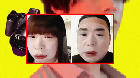 Chinese sexual perpetrator and victim illustrated in cosplay video call.