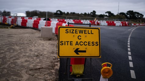 Sign leading to Sizewell C nuclear power plant construction site